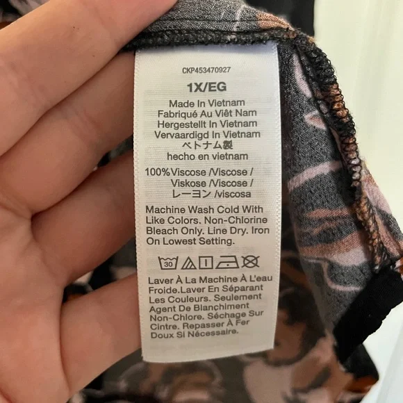 Madewell Black Floral Short Sleeve Blouse with Brown & Pink Accents PLUS SIZE - Picture 5 of 8